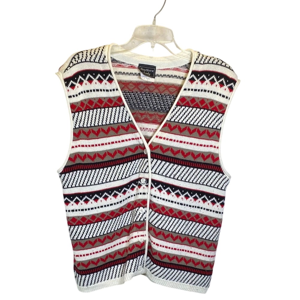 Vintage Southern Lady Sweater‎ Vest L Sleeveless Knit Aztec Geometric
